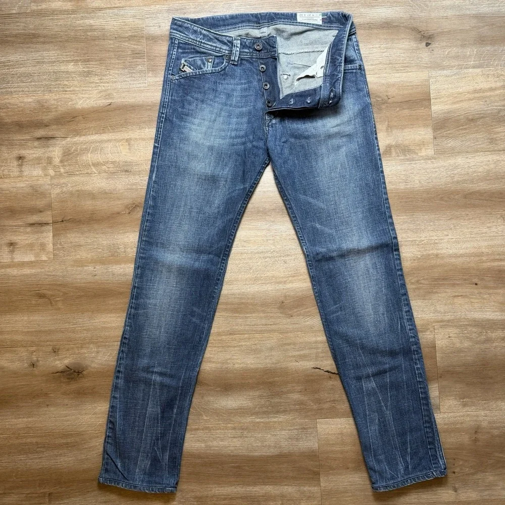 Diesel Darron Jeans Men 29x30 Blue Slim Tapered Whiskered Made Italy (Tag 27x32)